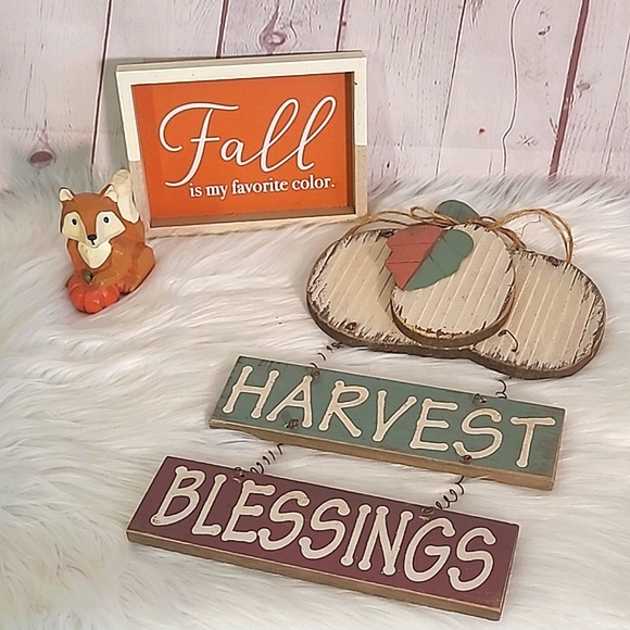 Other - Thanksgiving Fall Autumn Harvest Bundle Wood Wall Decor Resin Fox Tabletop Decor